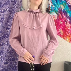 Vintage-Inspired Bow Neck Blouse in Dusty Rose